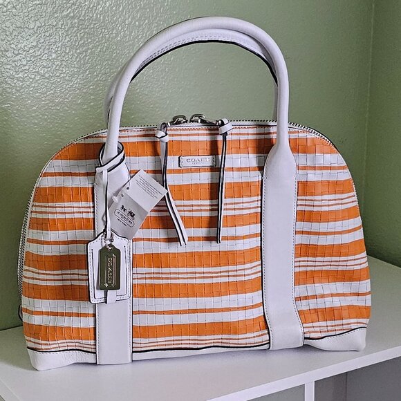 Coach Bleaker Preston satchel mandarin and white leather